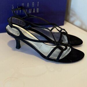 Stuart Weitzman Black Suede Strappy Low Heel - Size 8.5